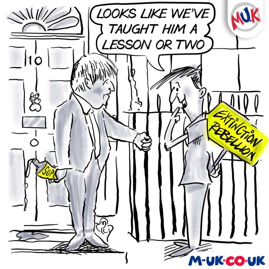 Boris Johnson superglue Extinction Rebellion